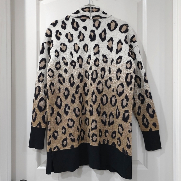 ANN TAYLOR White Gold Black Ombre Leopard Pocket Cardigan, Wool Blend, XS - Picture 8 of 12